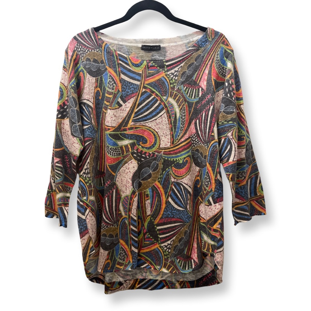 Nally & Millie Orange Green Relaxed Graphic Blouse